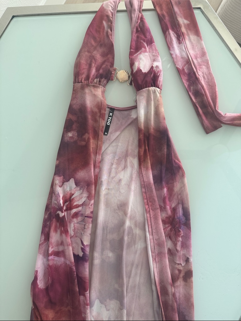 Tobi Burgundy and Dusty Rose Floral Halter Maxi Top and Skirt
